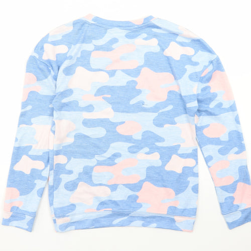 Dunnes Stores Girls Blue Camouflage Polyester Basic T-Shirt Size 9-10 Years Crew Neck  - Dreamer Forever