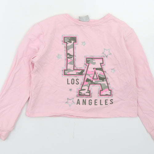 Matalan Girls Pink  Cotton Pullover Sweatshirt Size 8 Years   - Cropped, LA