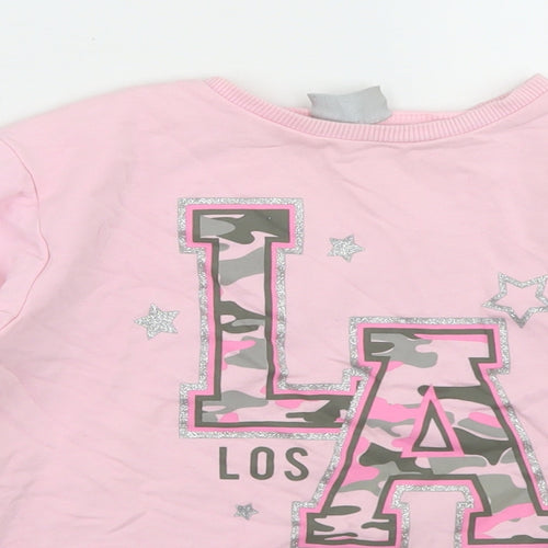 Matalan Girls Pink  Cotton Pullover Sweatshirt Size 8 Years   - Cropped, LA
