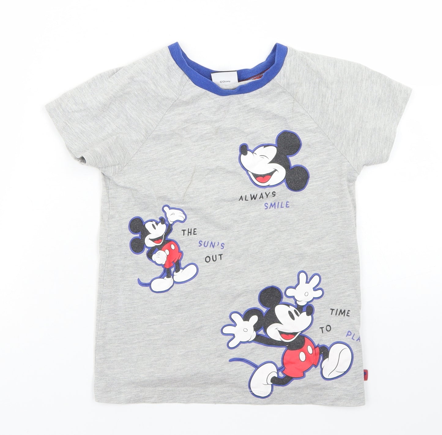 George Boys Grey  Cotton Basic T-Shirt Size 5-6 Years Crew Neck  - Mickey Mouse