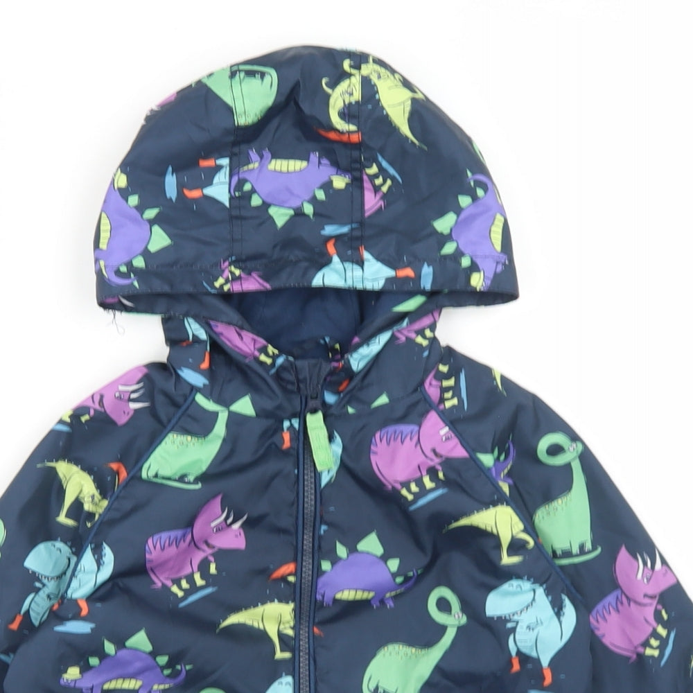 TU Boys Blue Geometric  Windbreaker Jacket Size 3-4 Years  Zip - Fleece Lined, Dinosaur Print