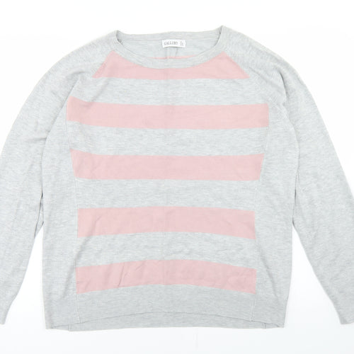 Gallery Womens Grey Round Neck Striped Viscose Pullover Jumper Size L