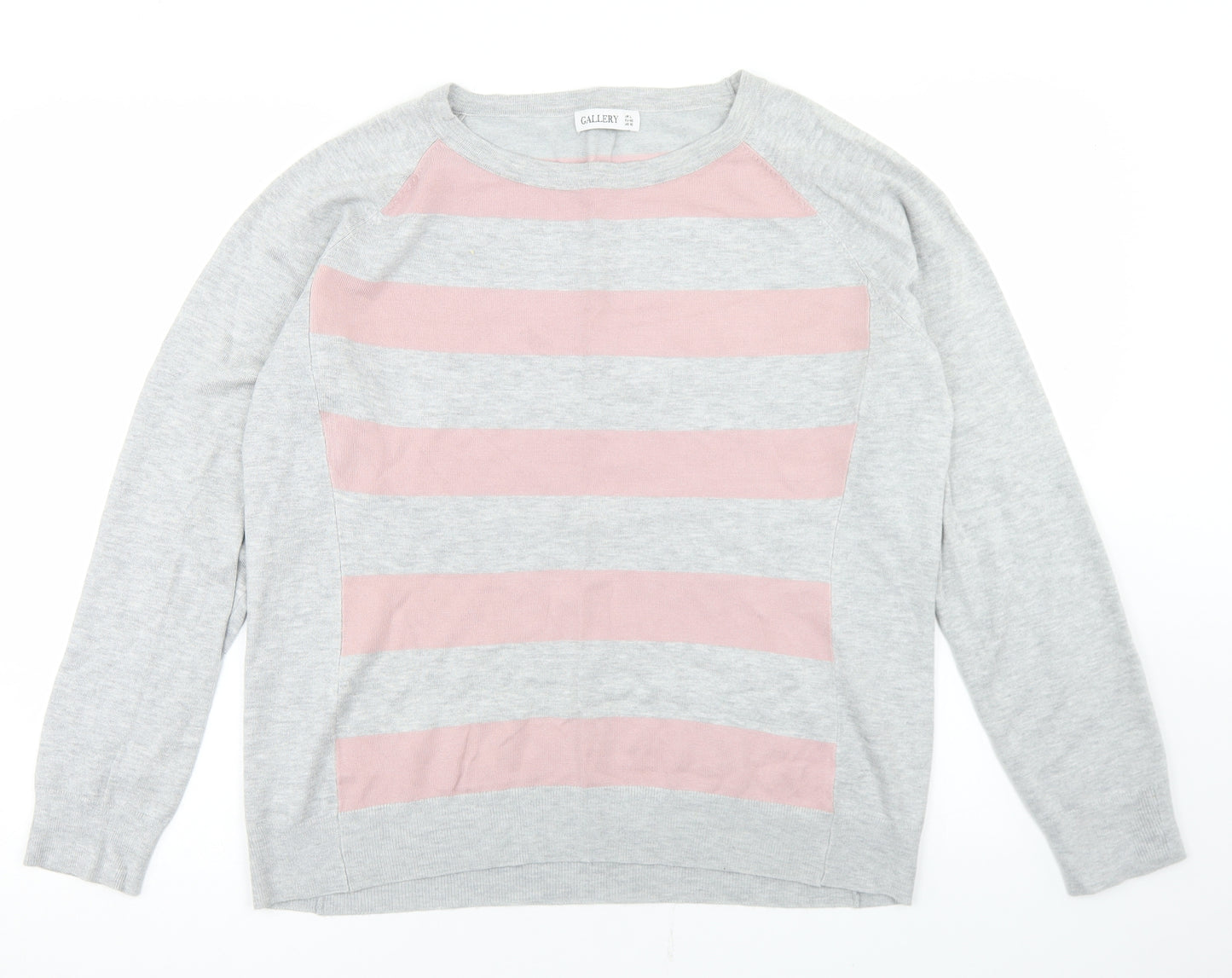 Gallery Womens Grey Round Neck Striped Viscose Pullover Jumper Size L