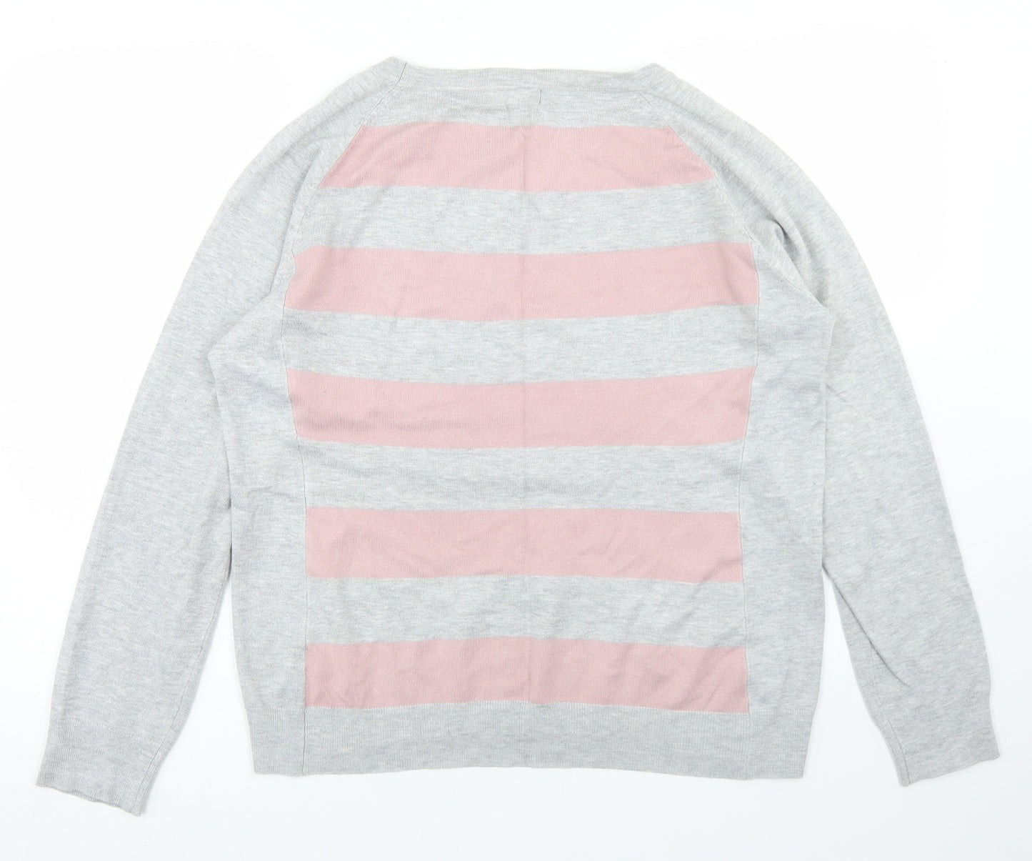 Gallery Womens Grey Round Neck Striped Viscose Pullover Jumper Size L