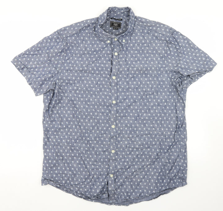 F&F Mens Blue Geometric Cotton  Button-Up Size XL Collared Button