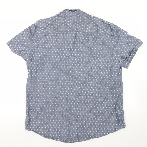 F&F Mens Blue Geometric Cotton  Button-Up Size XL Collared Button