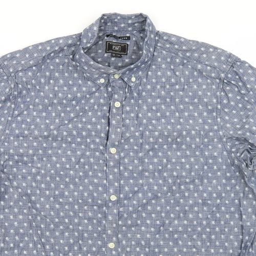 F&F Mens Blue Geometric Cotton  Button-Up Size XL Collared Button