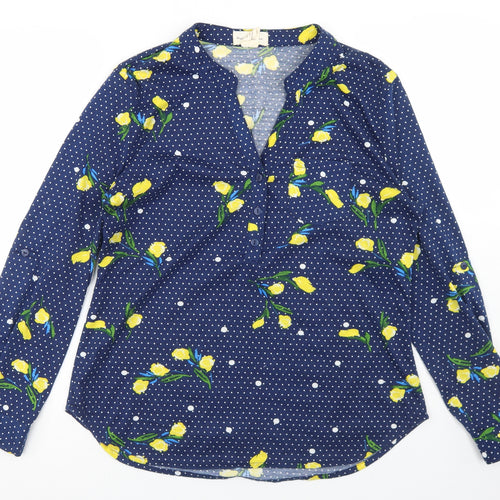 Madison + Monroe Womens Blue Polka Dot Polyester Tunic T-Shirt Size S Henley