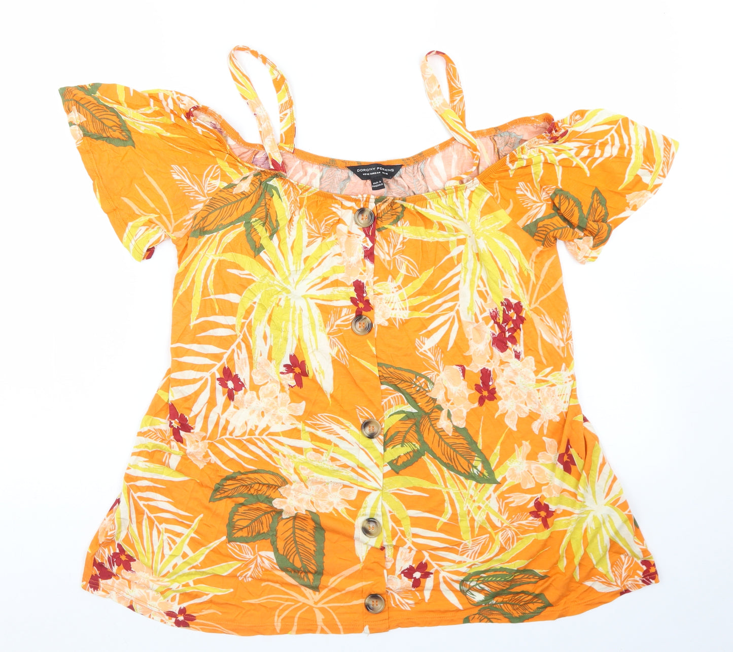 Dorothy Perkins Womens Orange Floral Viscose Basic T-Shirt Size 16 Off the Shoulder - Cold Shoulder