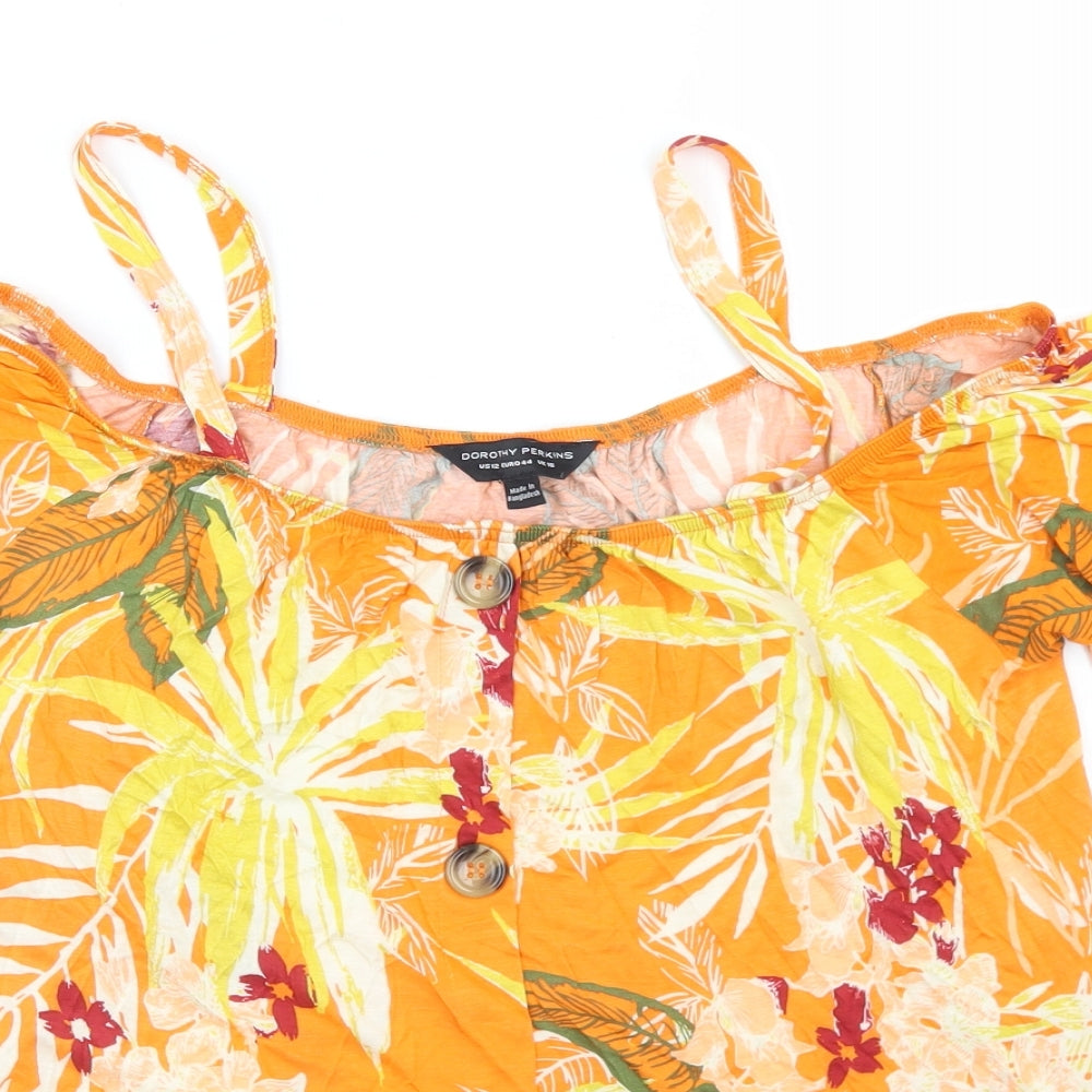 Dorothy Perkins Womens Orange Floral Viscose Basic T-Shirt Size 16 Off the Shoulder - Cold Shoulder