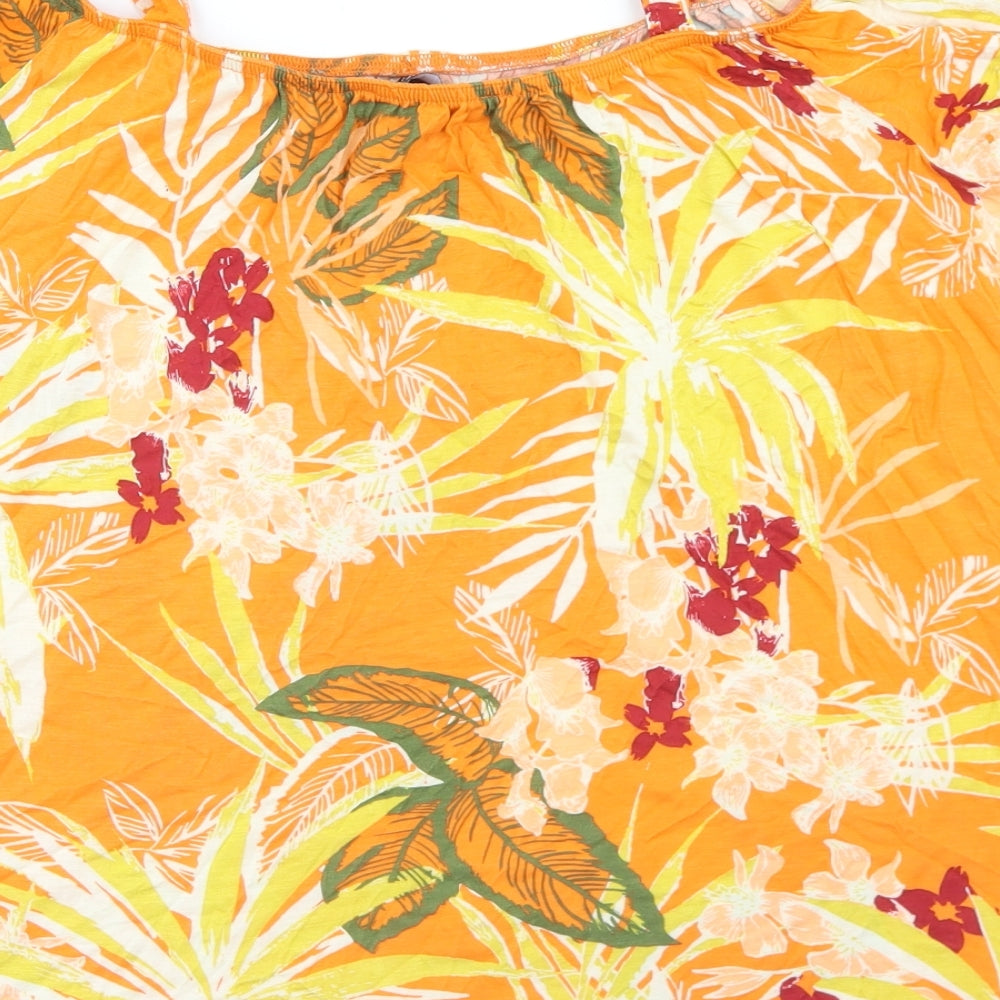 Dorothy Perkins Womens Orange Floral Viscose Basic T-Shirt Size 16 Off the Shoulder - Cold Shoulder