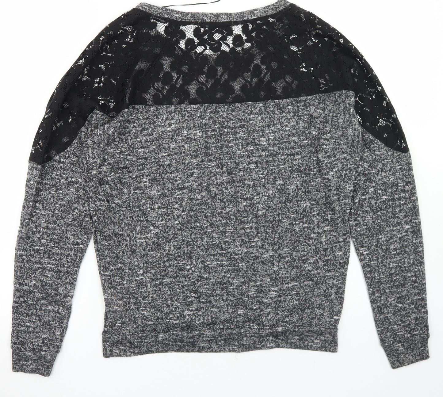 Atmosphere Womens Grey  Polyester Basic T-Shirt Size 6 Round Neck - Lace Sleeve Detail