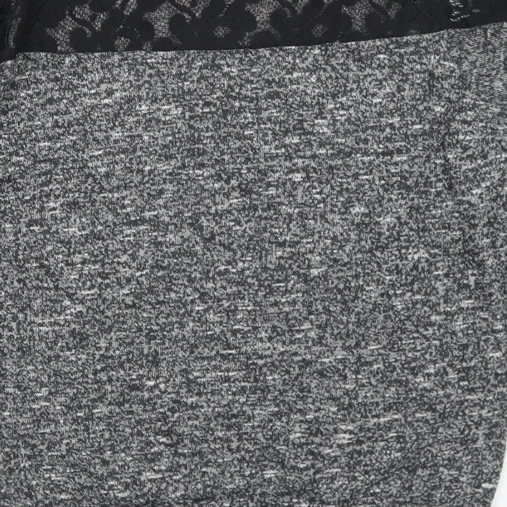 Atmosphere Womens Grey  Polyester Basic T-Shirt Size 6 Round Neck - Lace Sleeve Detail