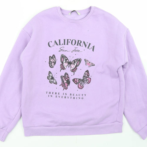 George Girls Purple  Cotton Pullover Sweatshirt Size 12-13 Years   - Butterflies