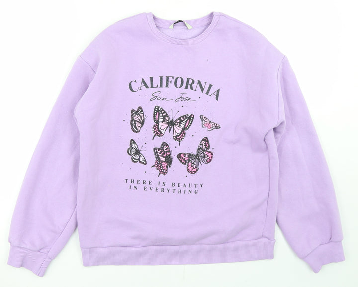 George Girls Purple  Cotton Pullover Sweatshirt Size 12-13 Years   - Butterflies