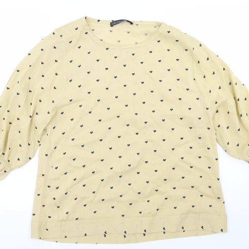 Zanzea Womens Yellow Geometric Cotton Basic Blouse Size M Round Neck - Heart Print