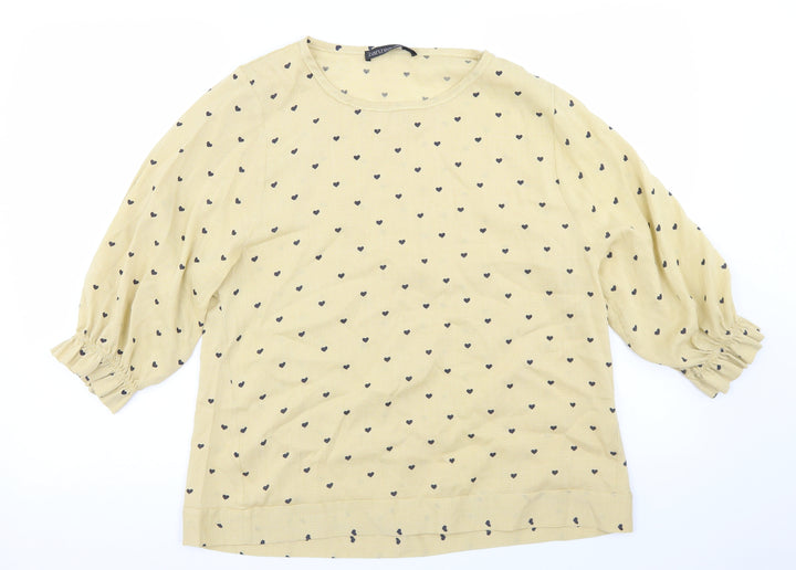 Zanzea Womens Yellow Geometric Cotton Basic Blouse Size M Round Neck - Heart Print