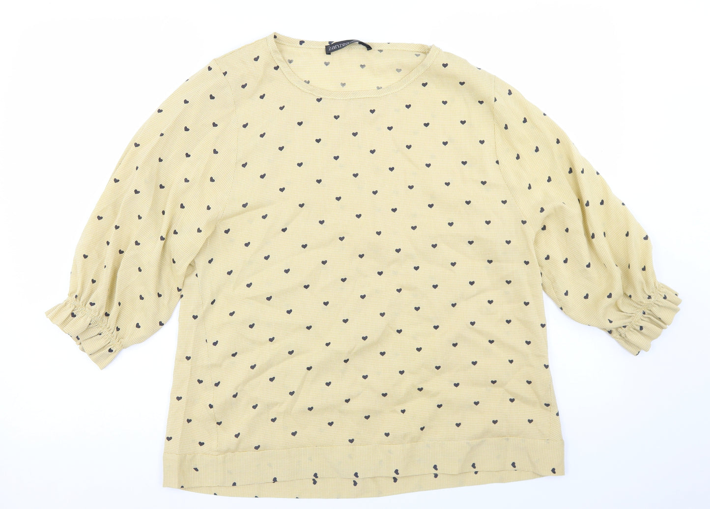 Zanzea Womens Yellow Geometric Cotton Basic Blouse Size M Round Neck - Heart Print