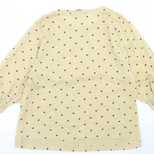 Zanzea Womens Yellow Geometric Cotton Basic Blouse Size M Round Neck - Heart Print