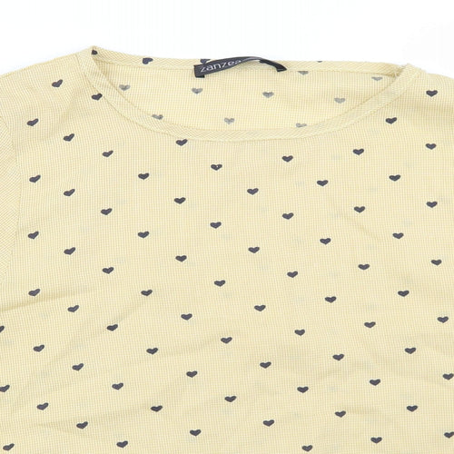 Zanzea Womens Yellow Geometric Cotton Basic Blouse Size M Round Neck - Heart Print