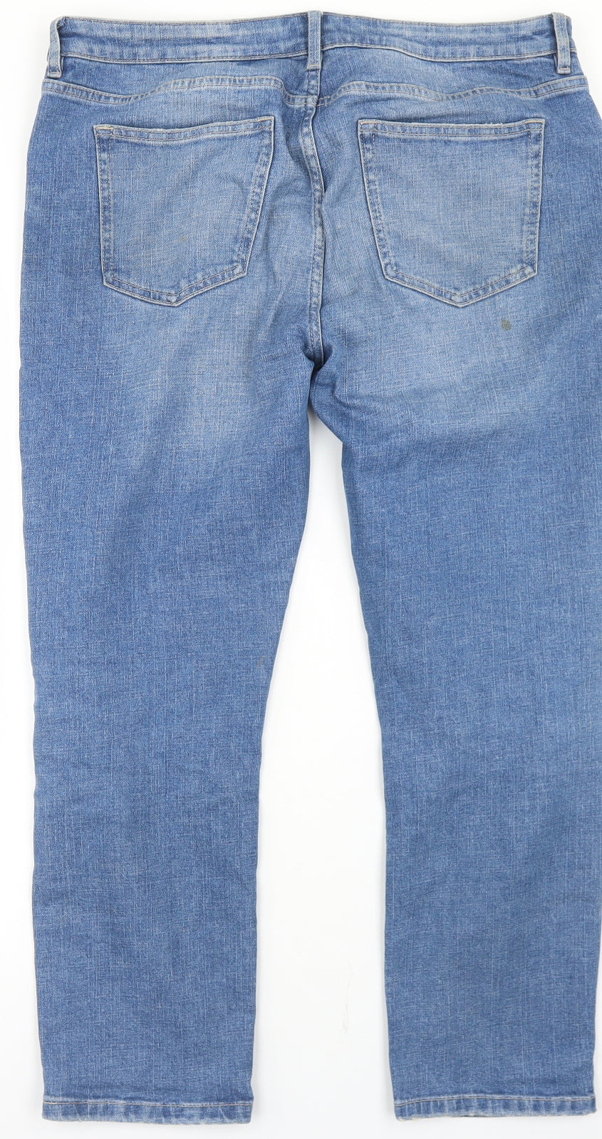 Marks and Spencer Womens Blue  Cotton Straight Jeans Size 14 L25 in Relaxed Button - Short Leg