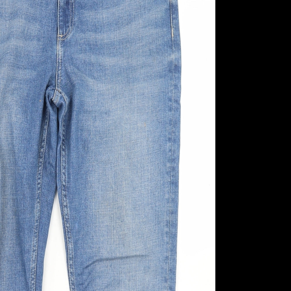 Marks and Spencer Womens Blue  Cotton Straight Jeans Size 14 L25 in Relaxed Button - Short Leg