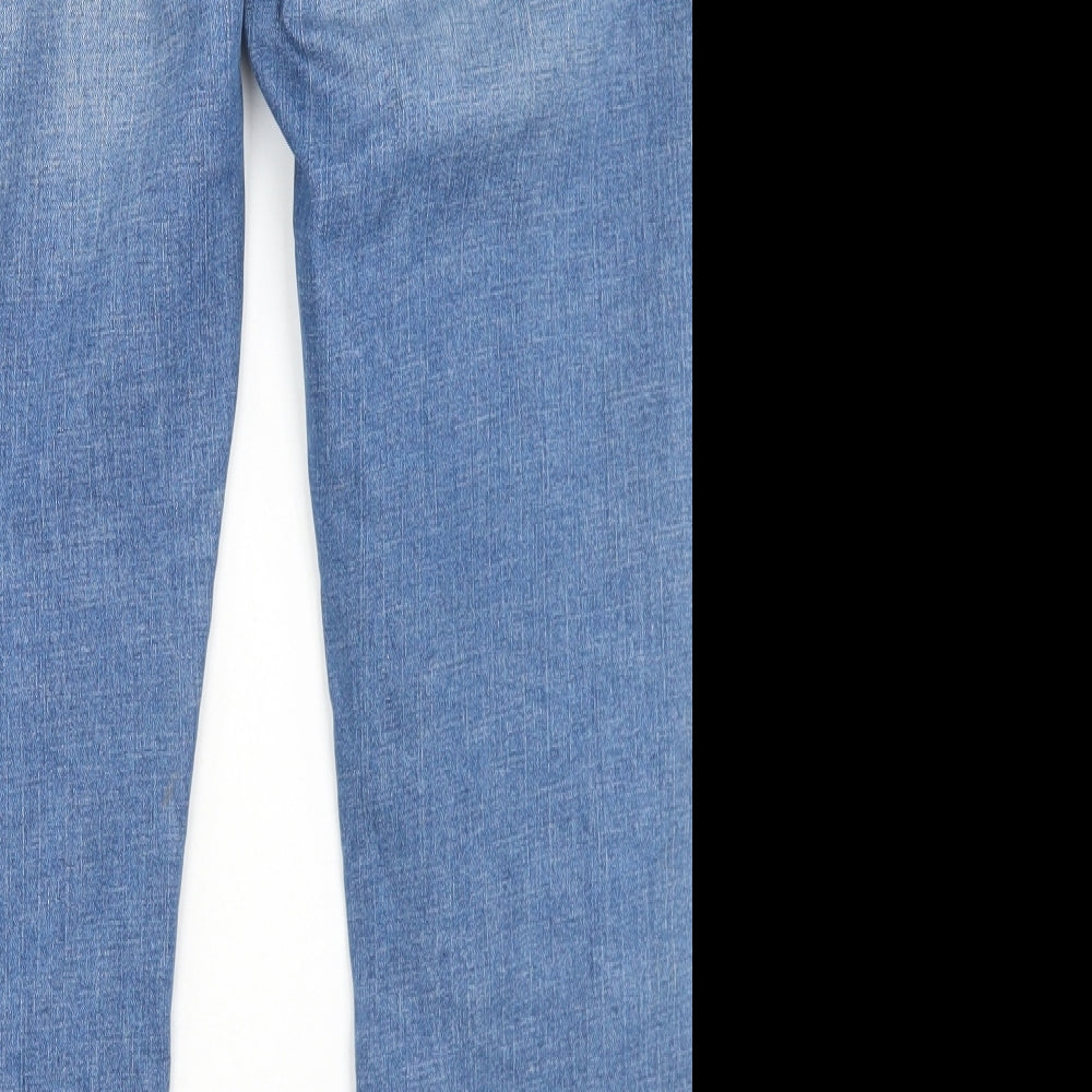 Marks and Spencer Womens Blue  Cotton Straight Jeans Size 14 L25 in Relaxed Button - Short Leg