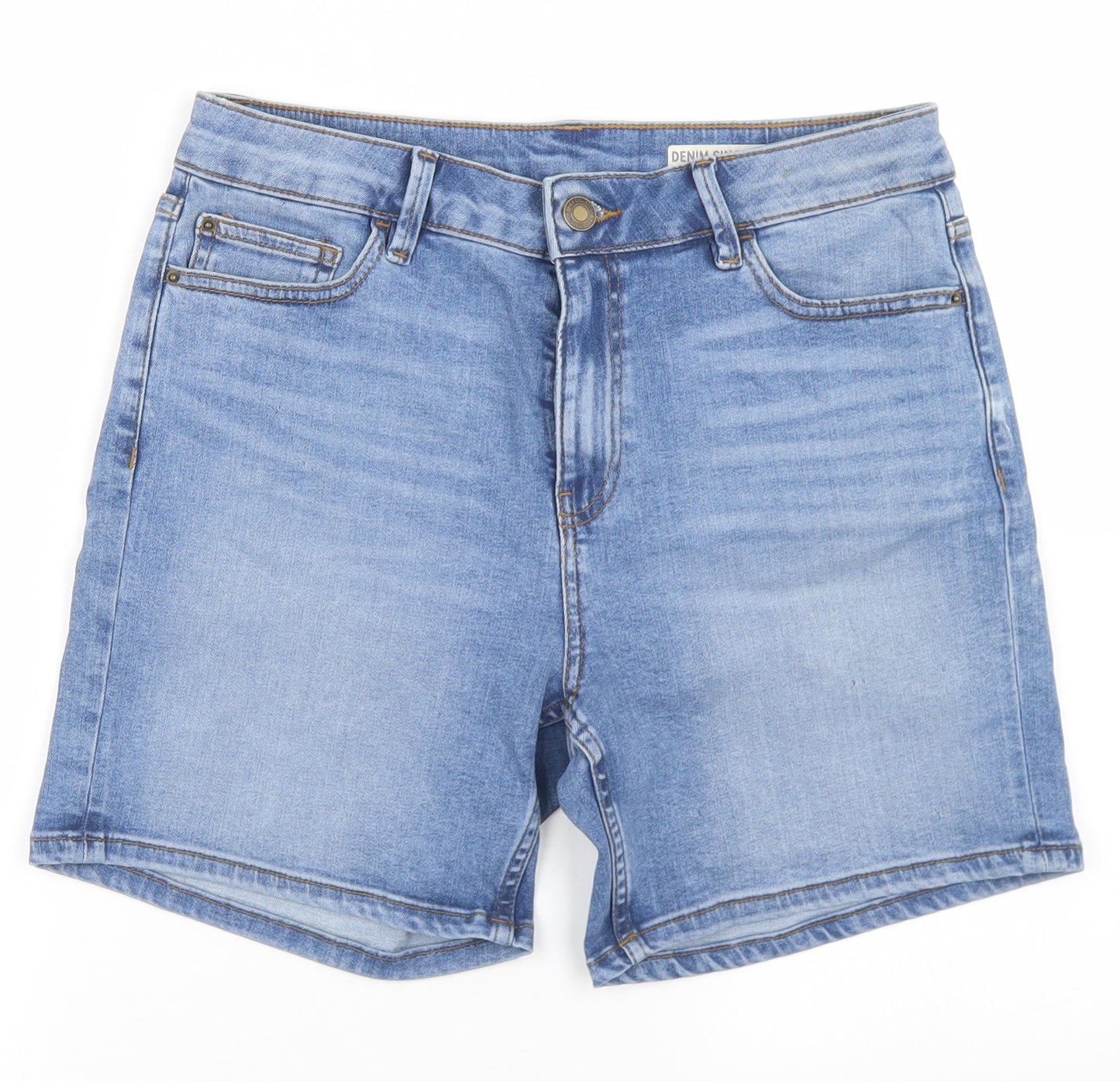 Marks and Spencer Womens Blue  Cotton Mom Shorts Size 12 L5 in Regular Button