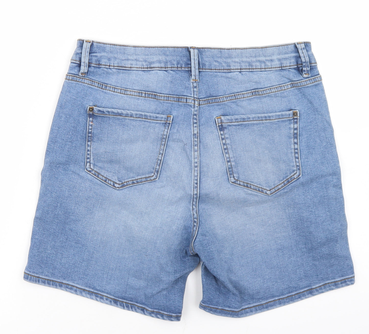 Marks and Spencer Womens Blue  Cotton Mom Shorts Size 12 L5 in Regular Button