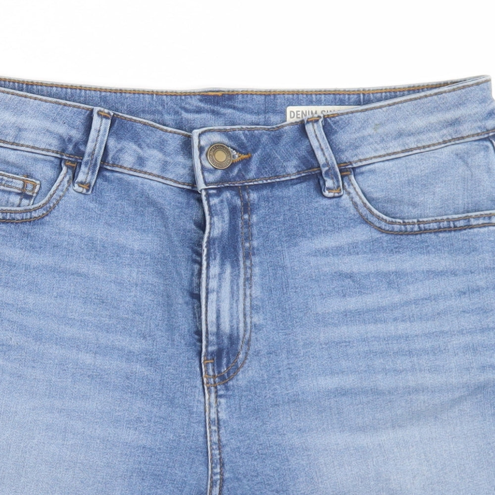 Marks and Spencer Womens Blue  Cotton Mom Shorts Size 12 L5 in Regular Button