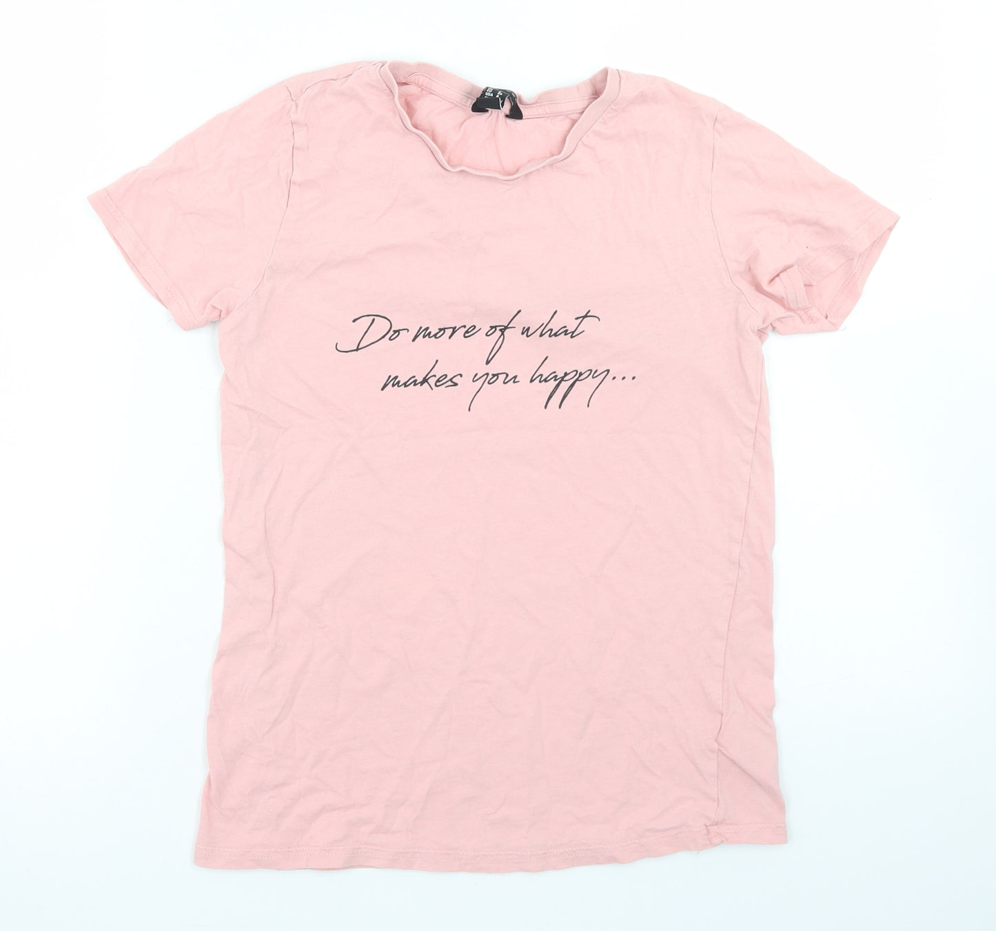 New Look Womens Pink  Cotton Basic T-Shirt Size 8 Crew Neck - Slogan
