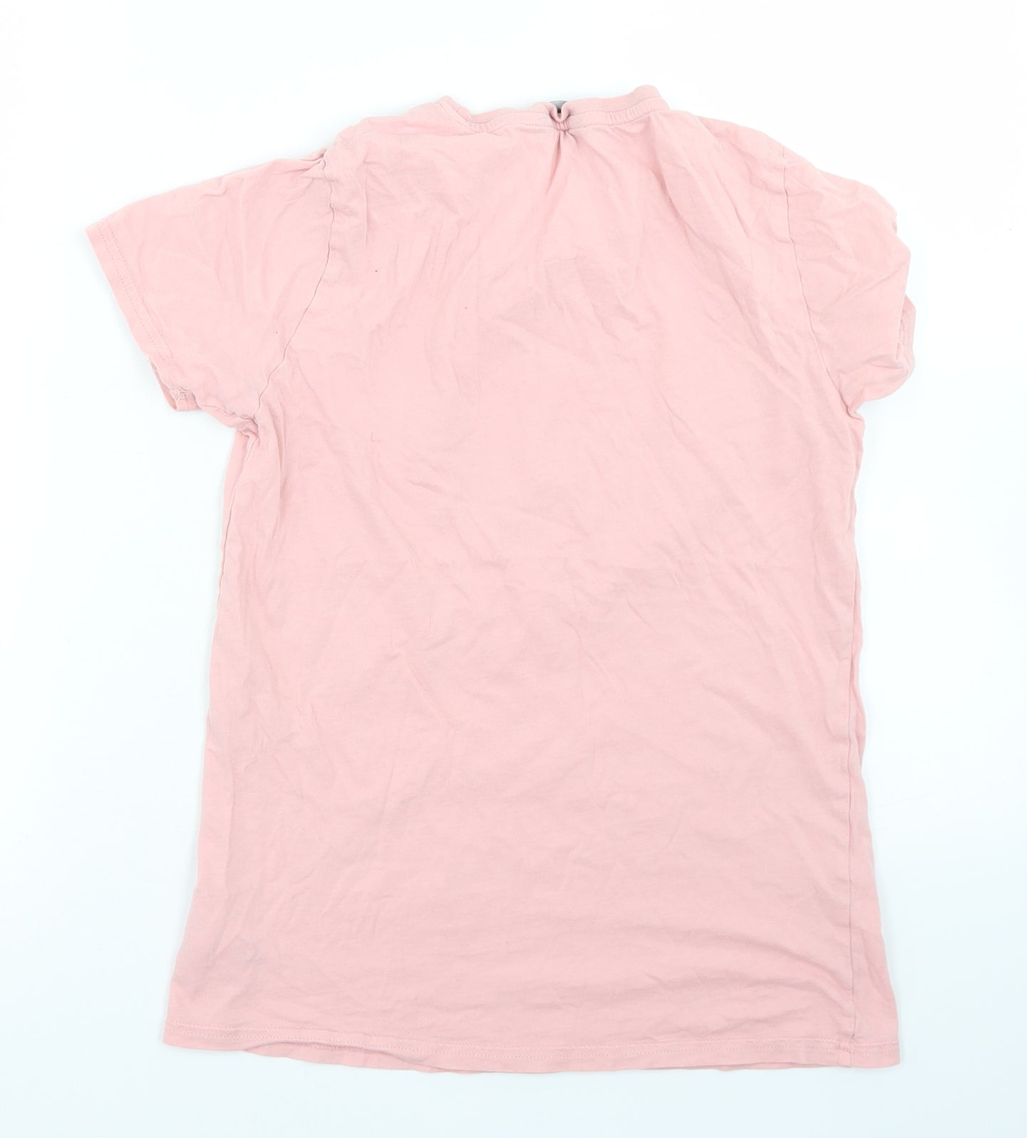 New Look Womens Pink  Cotton Basic T-Shirt Size 8 Crew Neck - Slogan