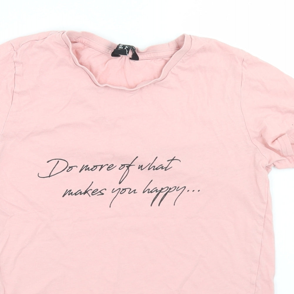 New Look Womens Pink  Cotton Basic T-Shirt Size 8 Crew Neck - Slogan