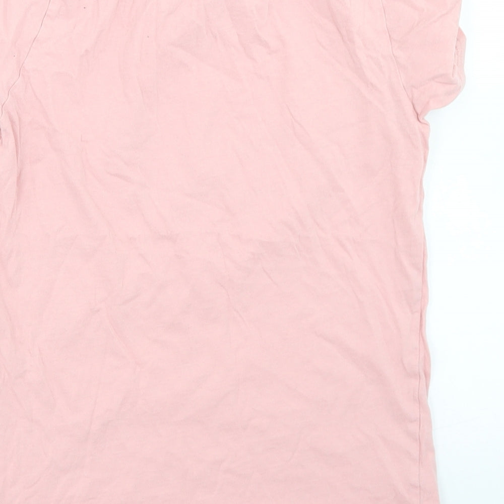 New Look Womens Pink  Cotton Basic T-Shirt Size 8 Crew Neck - Slogan