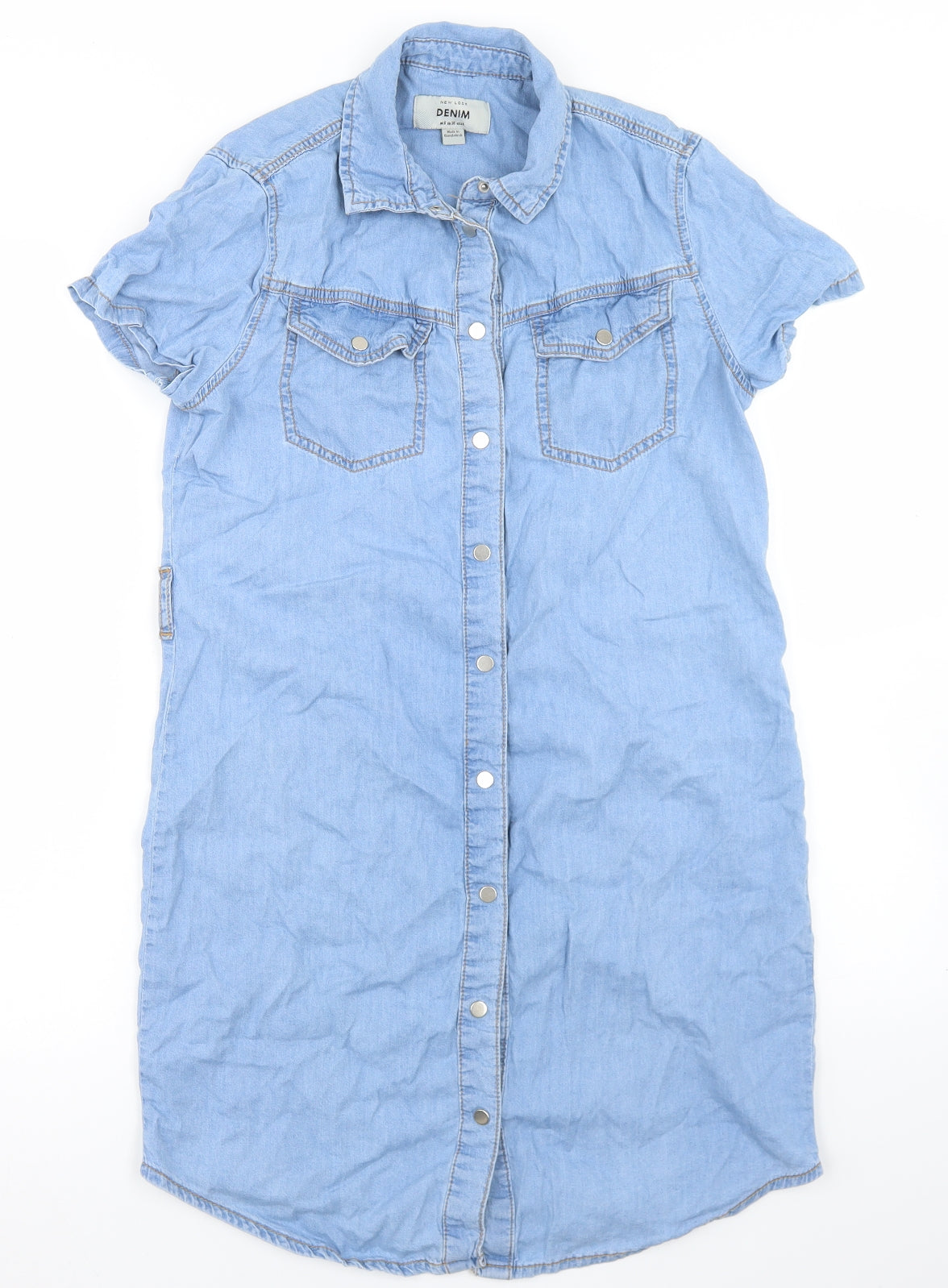 New Look Womens Blue  Cotton Shirt Dress  Size 8  Collared Snap