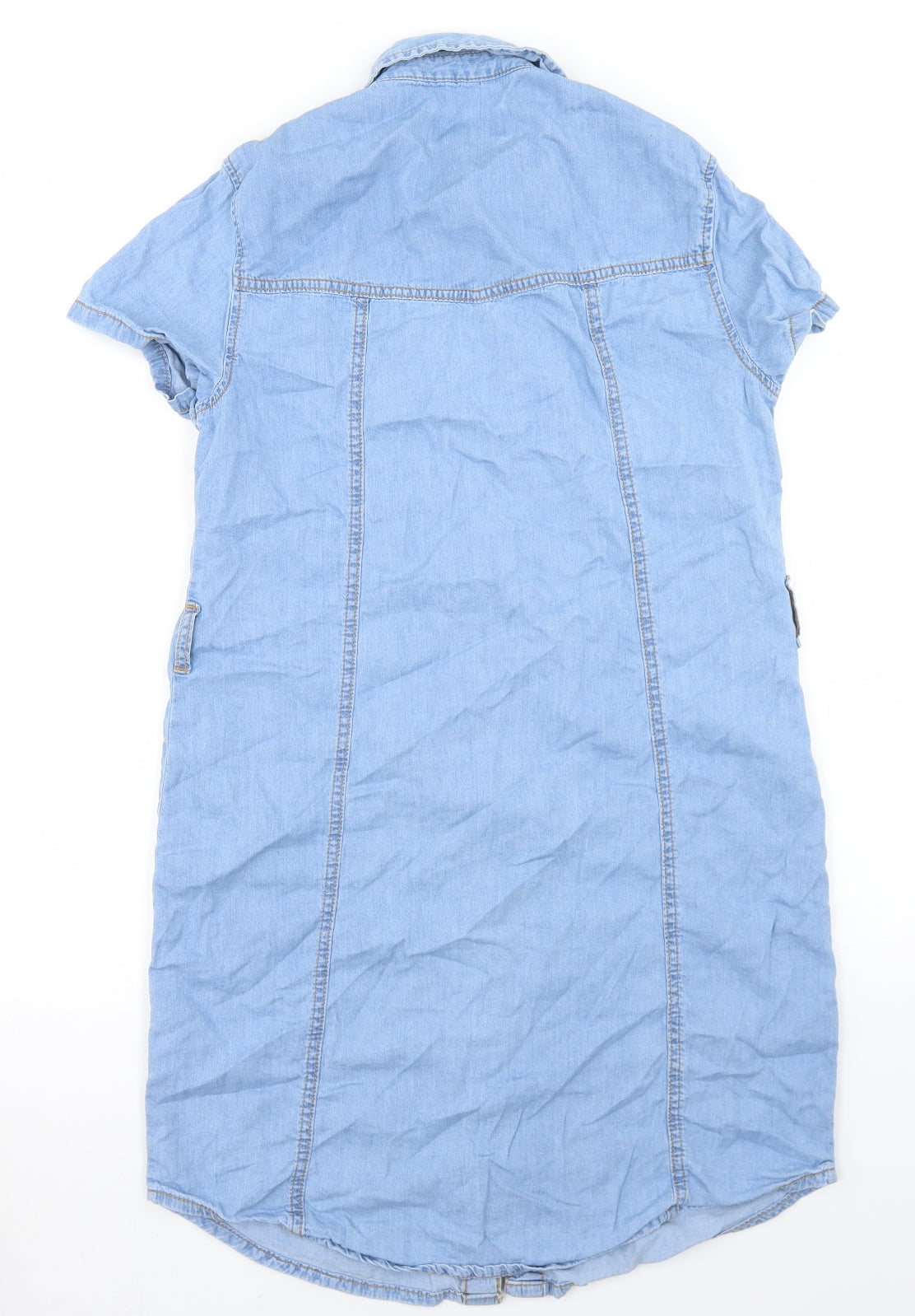 New Look Womens Blue  Cotton Shirt Dress  Size 8  Collared Snap