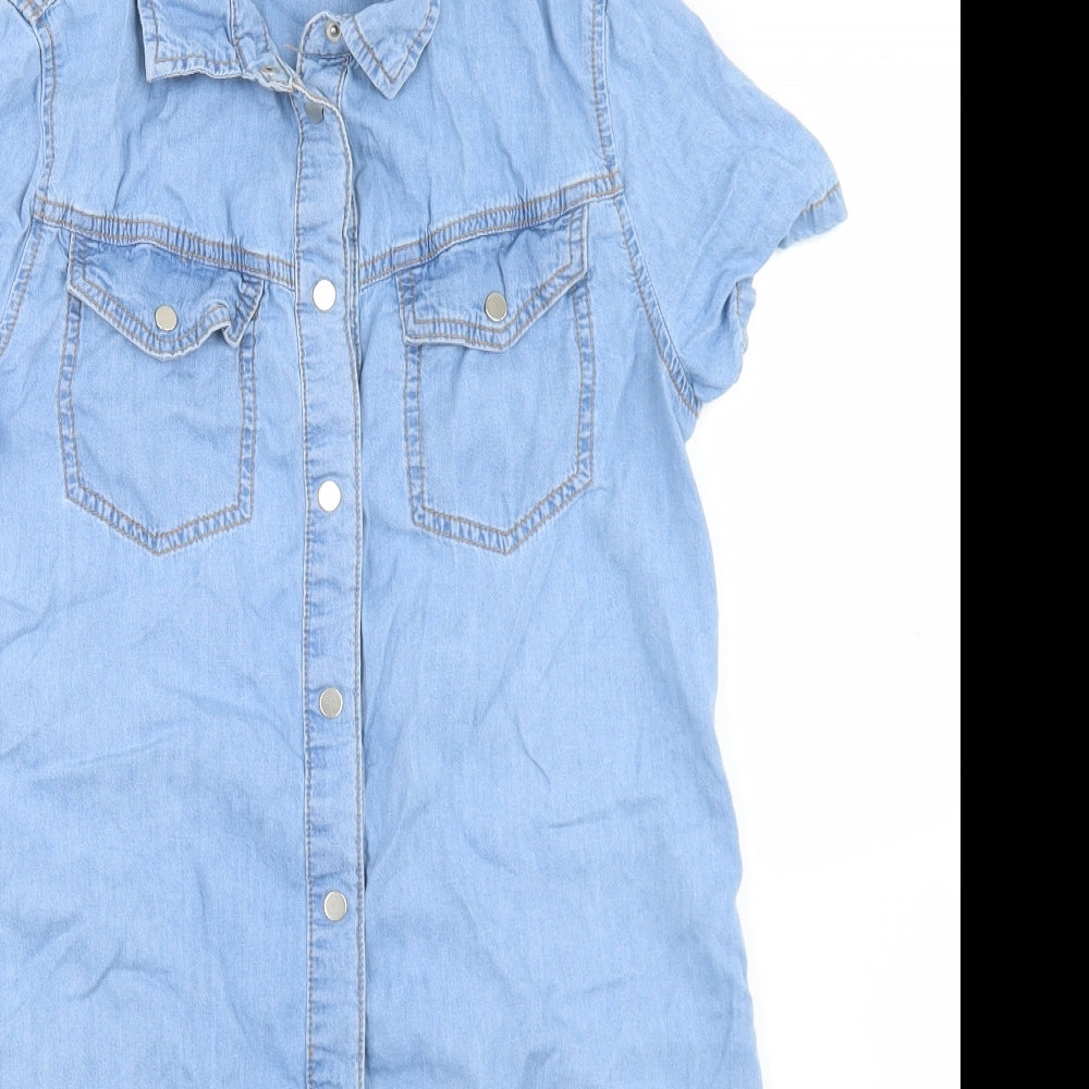 New Look Womens Blue  Cotton Shirt Dress  Size 8  Collared Snap