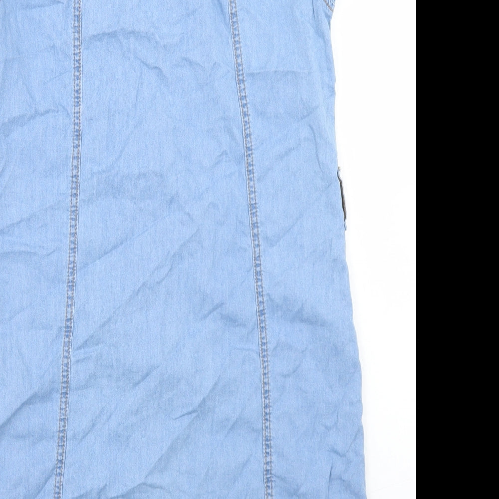 New Look Womens Blue  Cotton Shirt Dress  Size 8  Collared Snap