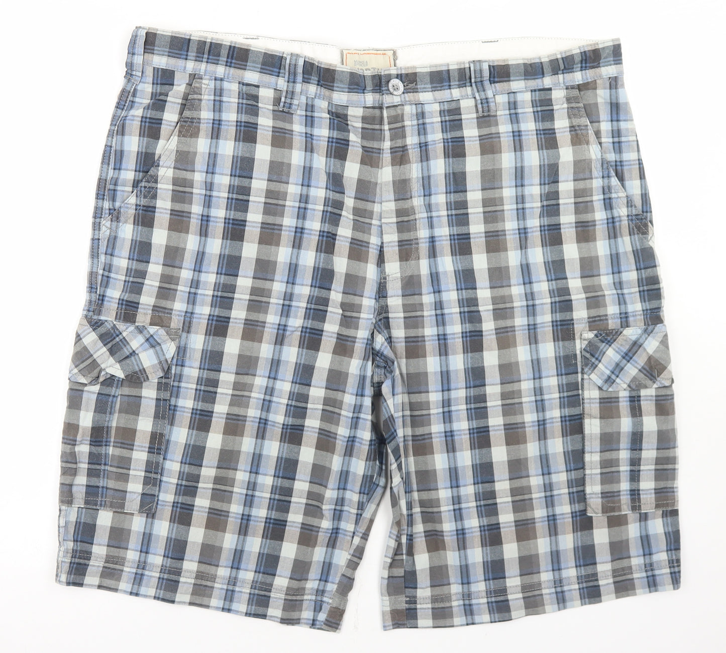 North Coast Mens Blue Check Cotton Cargo Shorts Size 42 in L12 in Regular Button