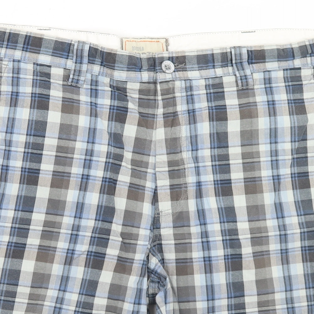 North Coast Mens Blue Check Cotton Cargo Shorts Size 42 in L12 in Regular Button