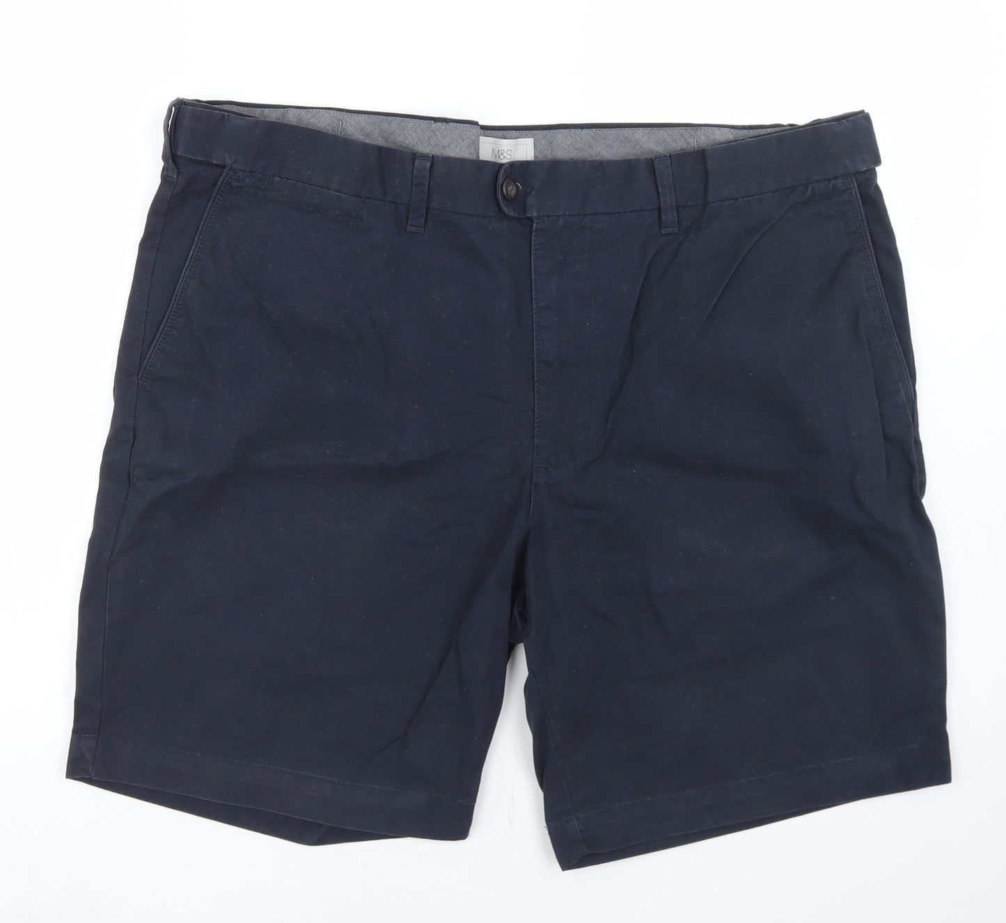Marks and Spencer Mens Blue  Cotton Chino Shorts Size 42 in L6 in Regular Button