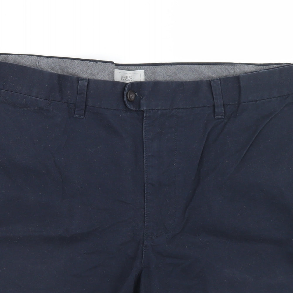 Marks and Spencer Mens Blue  Cotton Chino Shorts Size 42 in L6 in Regular Button