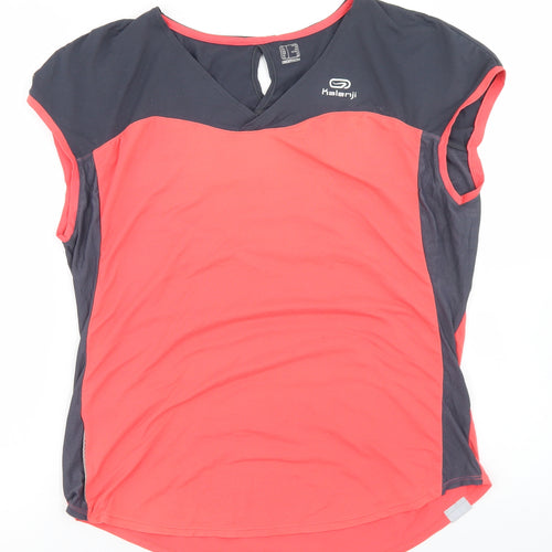 Kalenji Womens Pink Colourblock Polyester Basic T-Shirt Size S V-Neck