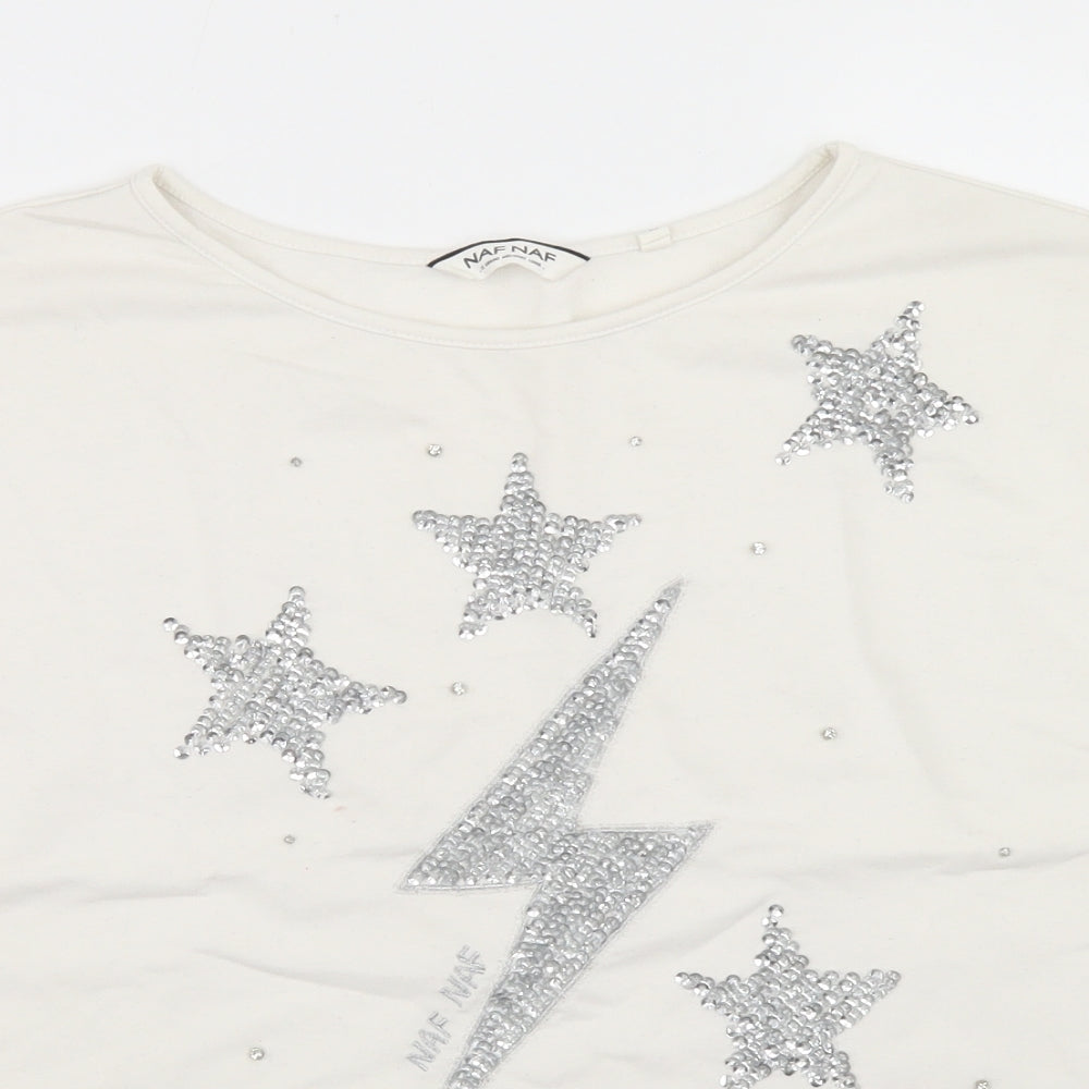 NAF NAF Womens White  Polyester Basic T-Shirt Size M Crew Neck - Lightning bolt