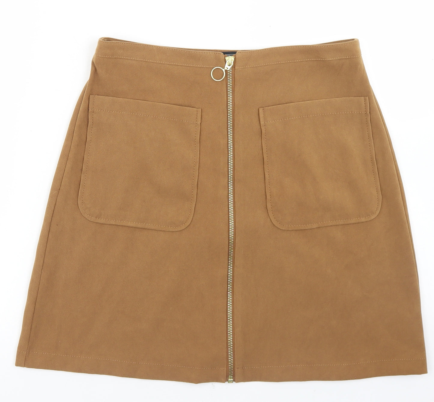 F&F Womens Brown  Polyester A-Line Skirt Size 8   Zip