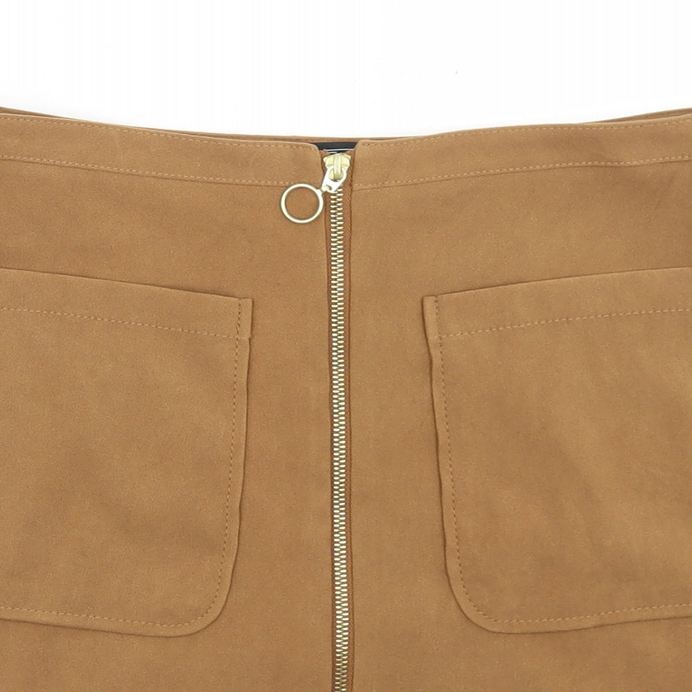 F&F Womens Brown  Polyester A-Line Skirt Size 8   Zip