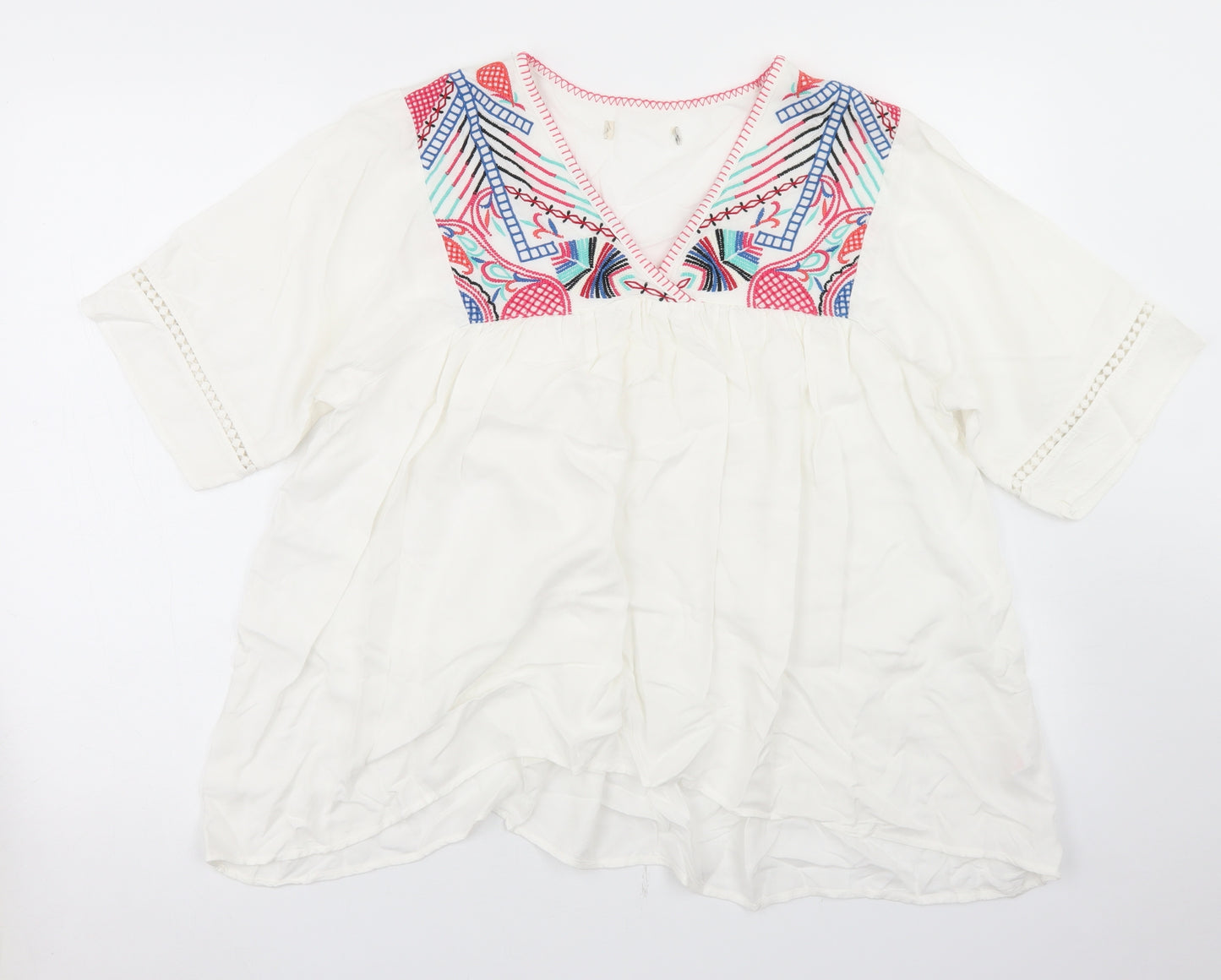 F&F Womens White  Viscose Basic Blouse Size 14 V-Neck