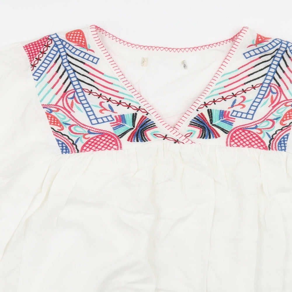 F&F Womens White  Viscose Basic Blouse Size 14 V-Neck