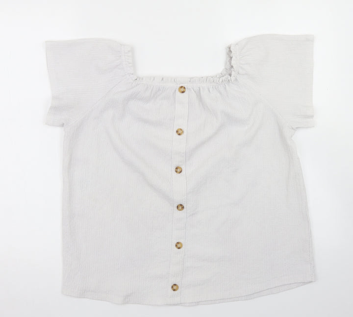 Yessica Womens White Polyester Basic T-Shirt Size S Off the Shoulder