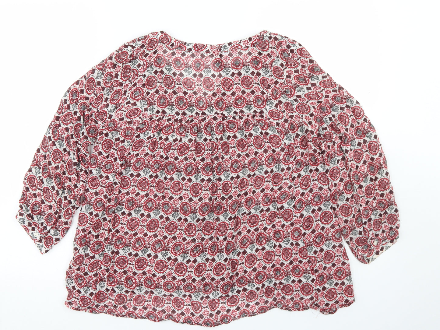 Divided Womens Red Floral Polyester Basic Blouse Size 10 Round Neck